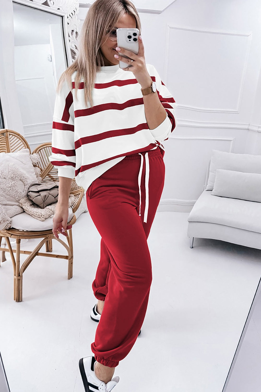 Zephariel Striped Round Neck Long Sleeve Top and Pants Set