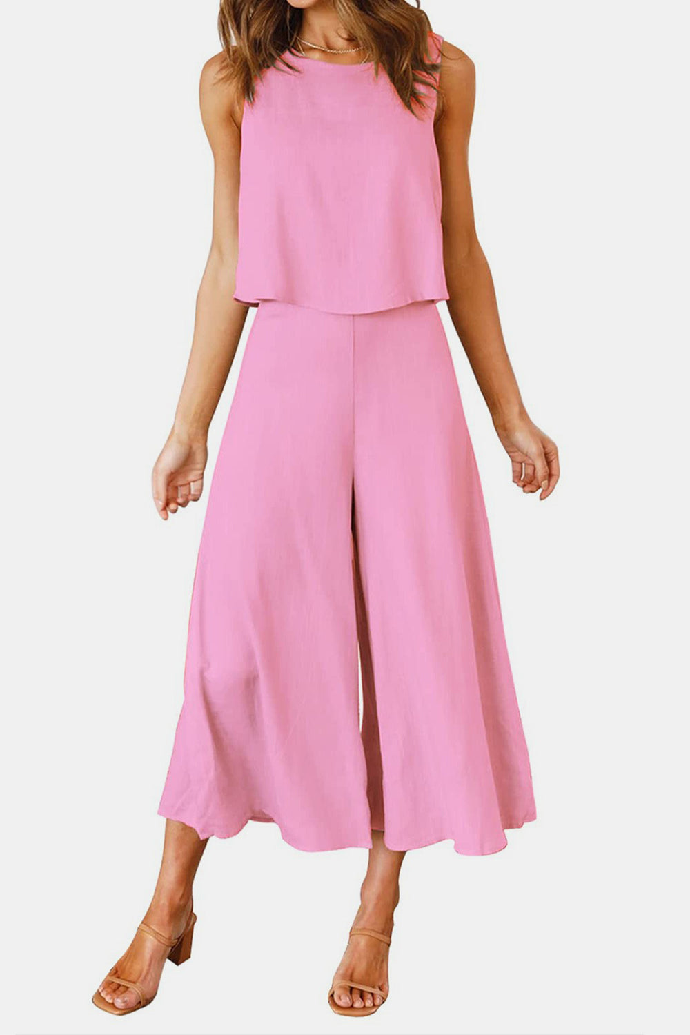 Zephariel Round Neck Top and Wide Leg Pants Set