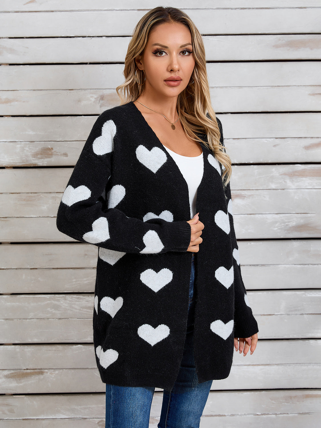 Zephariel Heart Open Front Long Sleeve Cardigan