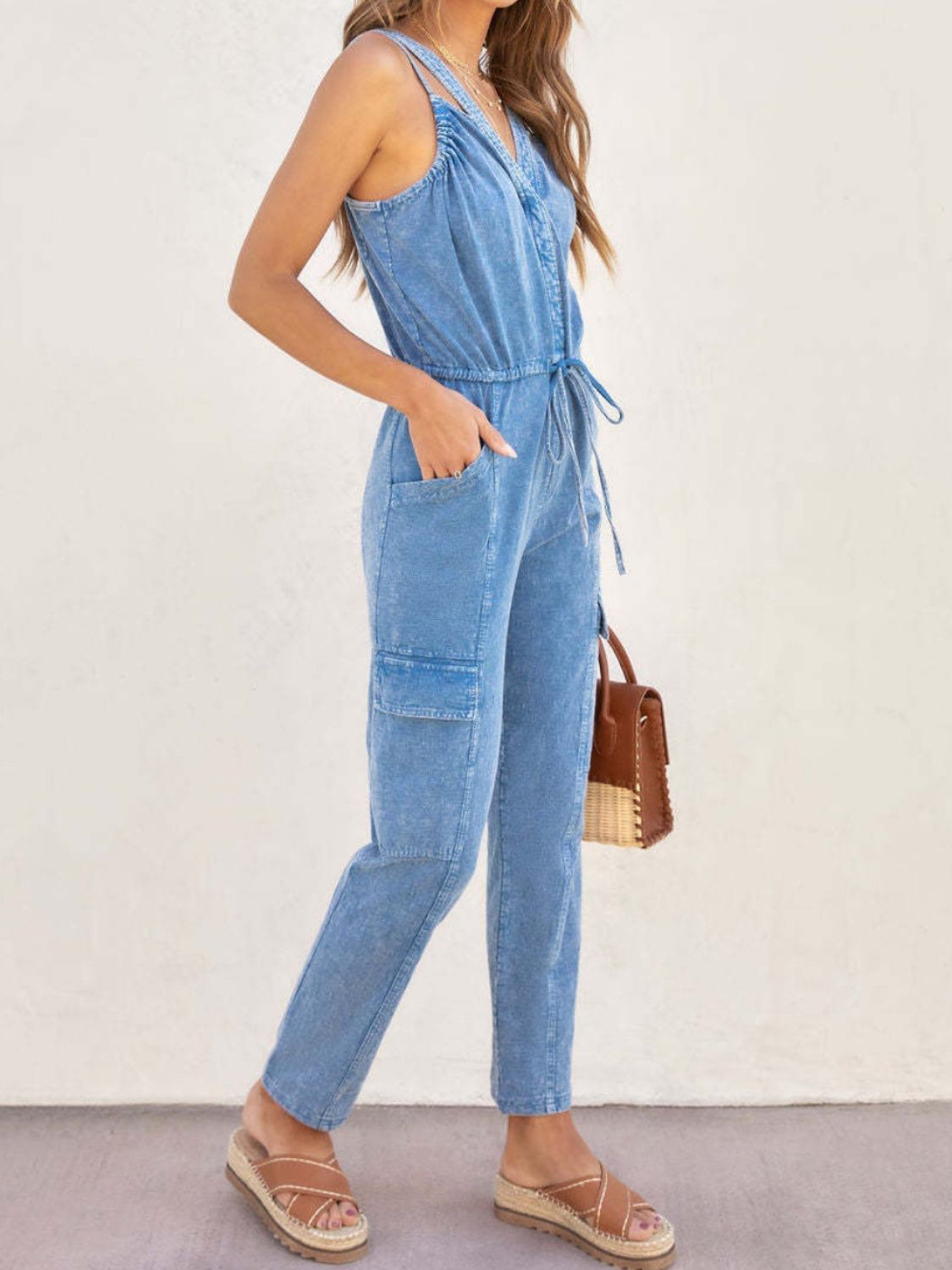 Zephariel V-Neck Sleeveless Denim Jumpsuit