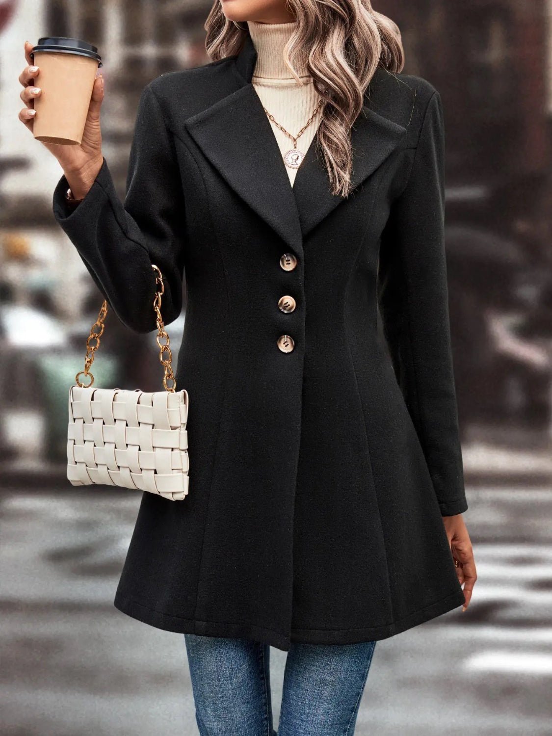 Zephariel Collared Neck Long Sleeve Longline Coat