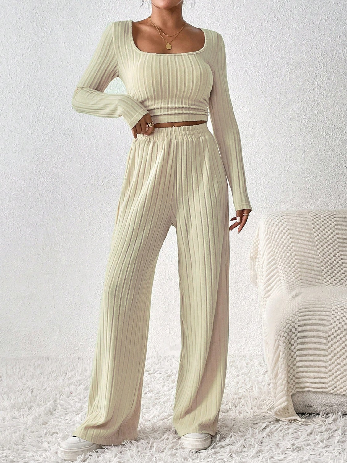 Zephariel Scoop Neck Long Sleeve Top and Pants Set