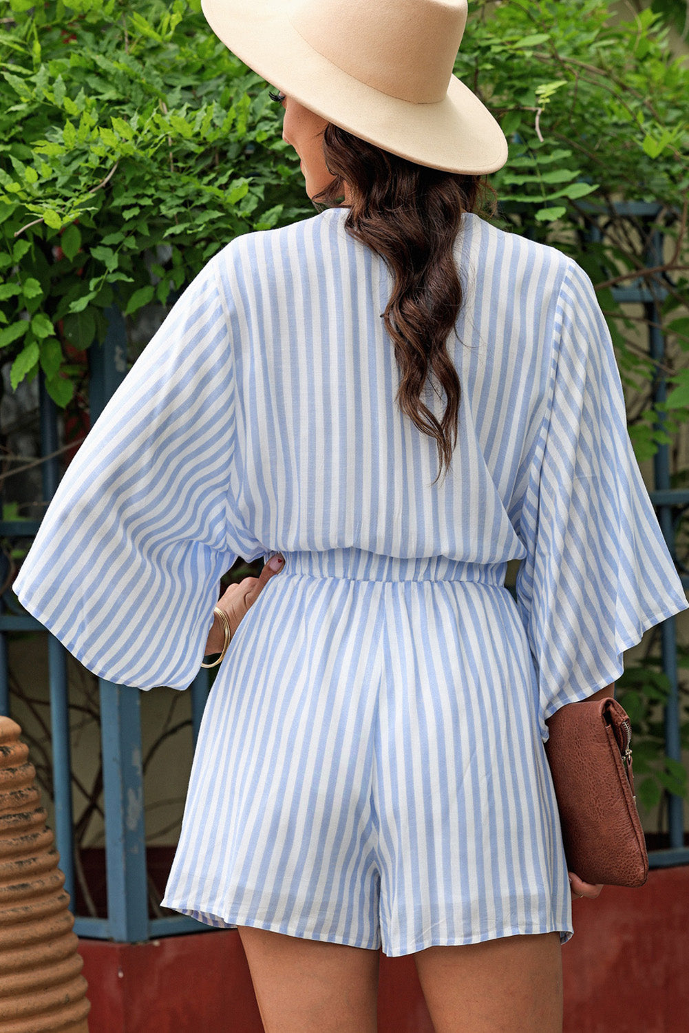 Zephariel Tied Striped Three-Quarter Sleeve Romper