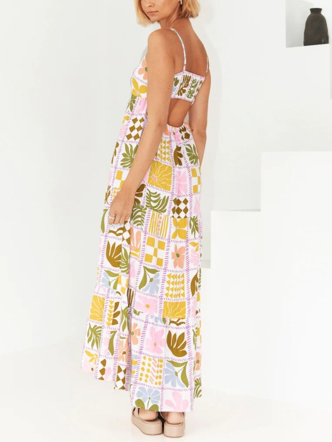 Zephariel Cutout Printed Square Neck Maxi Cami Dress