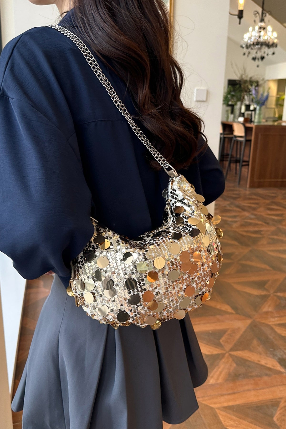 Zephariel Sequin Chain Crossbody Bag