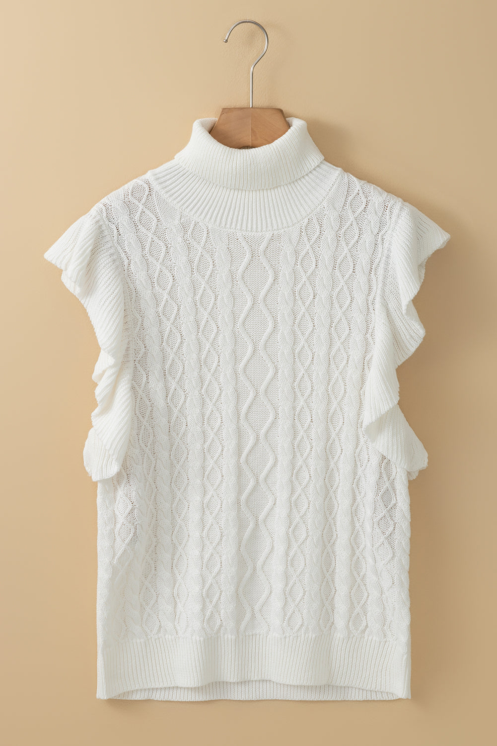 Zephariel Cable-Knit Turtleneck Cap Sleeve Sweater