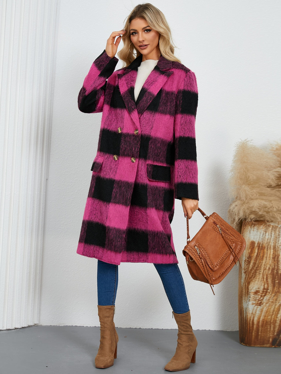 Zephariel Plaid Double-Breasted Long Sleeve Coat