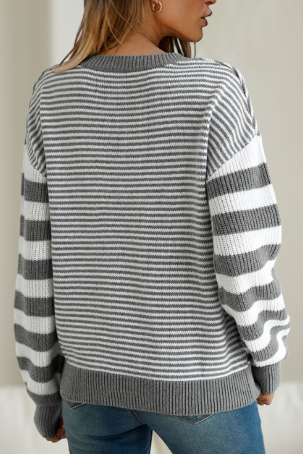 Zephariel Striped Round Neck Dropped Shoulder Sweater