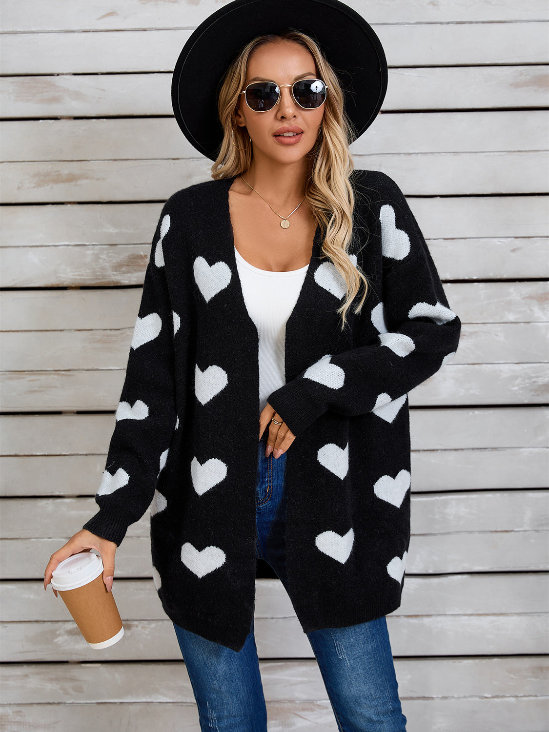 Zephariel Heart Open Front Long Sleeve Cardigan