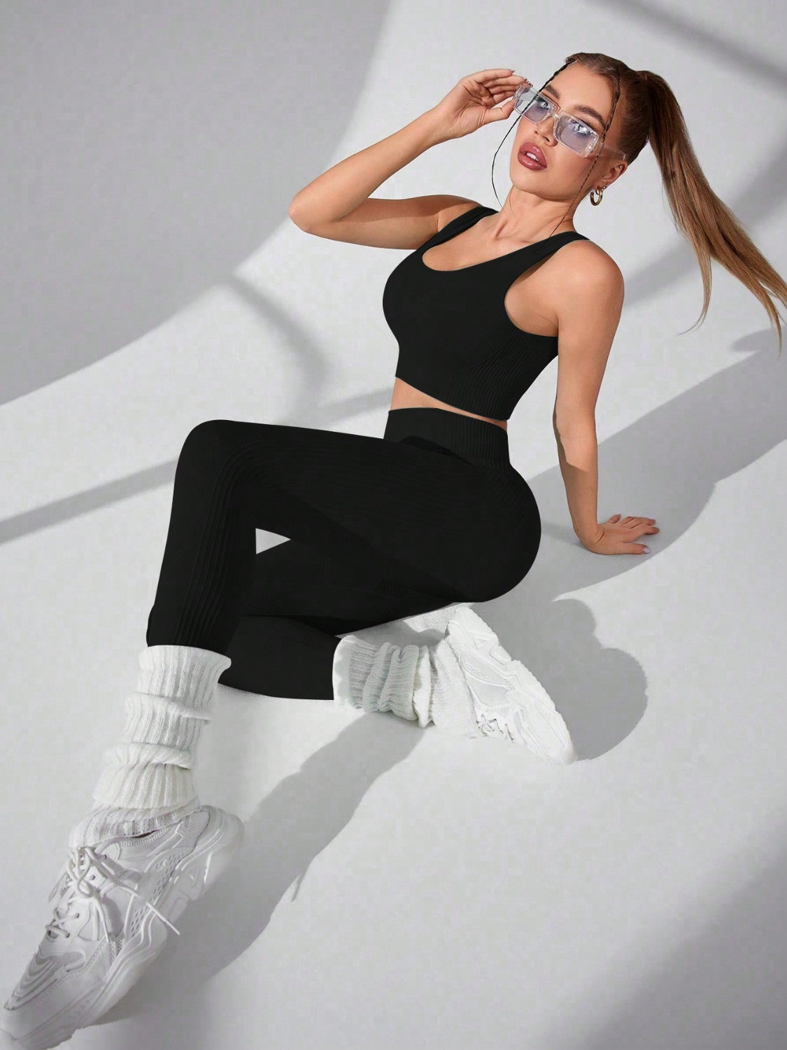 Zephariel Scoop Neck Wide Strap Top and Pants Active Set