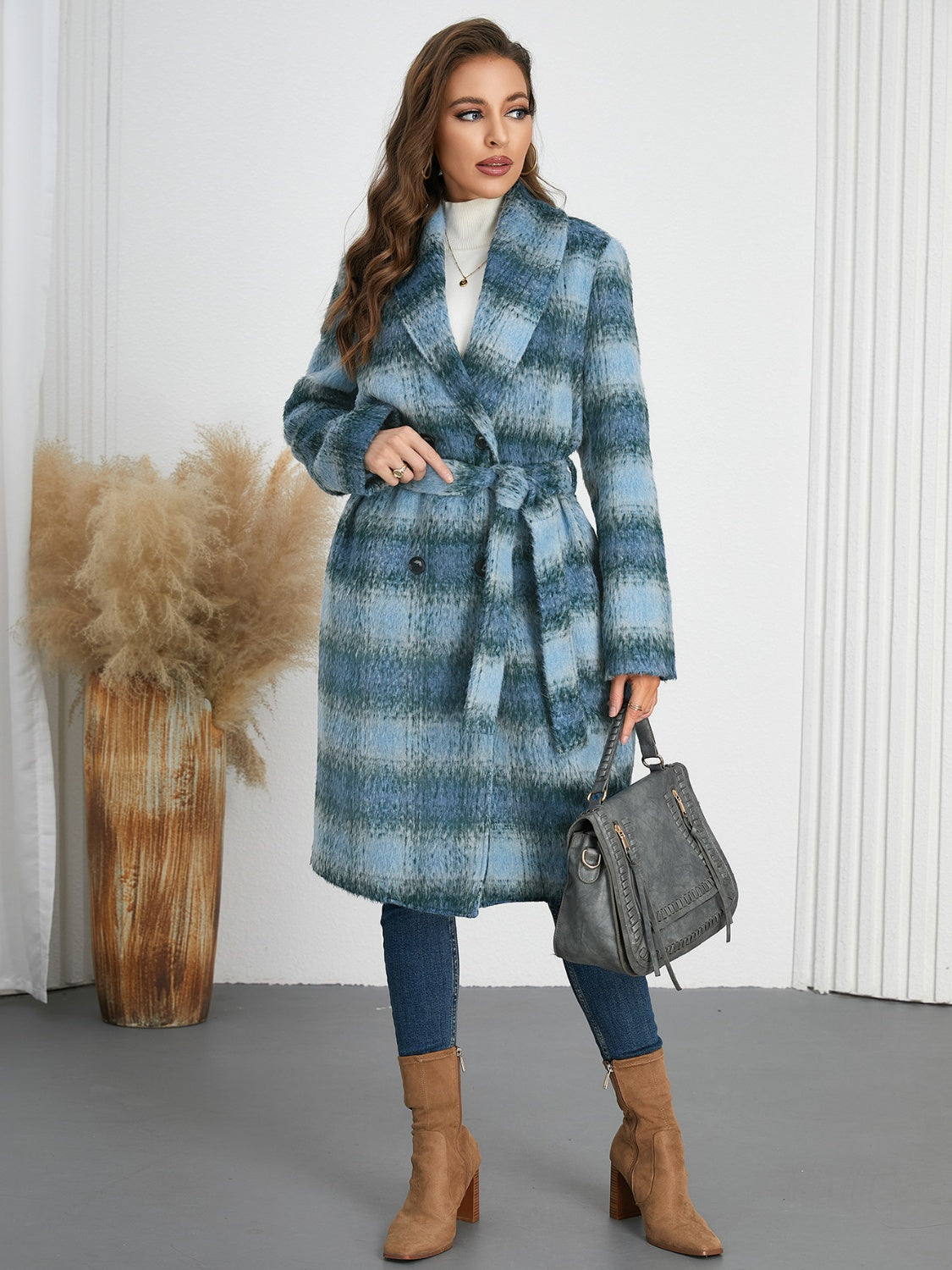 Zephariel Plaid Tie Waist Long Sleeve Coat