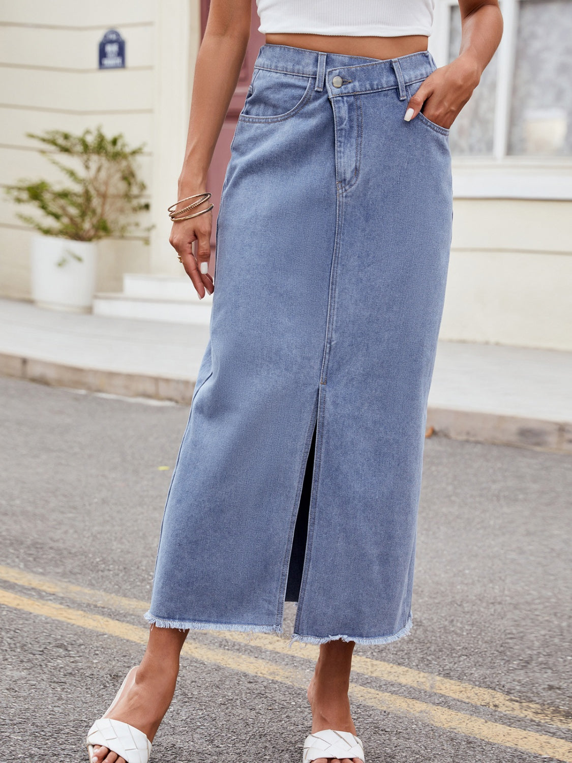 Zephariel Slit Asymmetrical Waist Denim Skirt