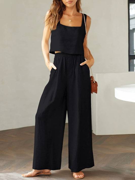 Zephariel Square Neck Top and Wide Leg Pants Set