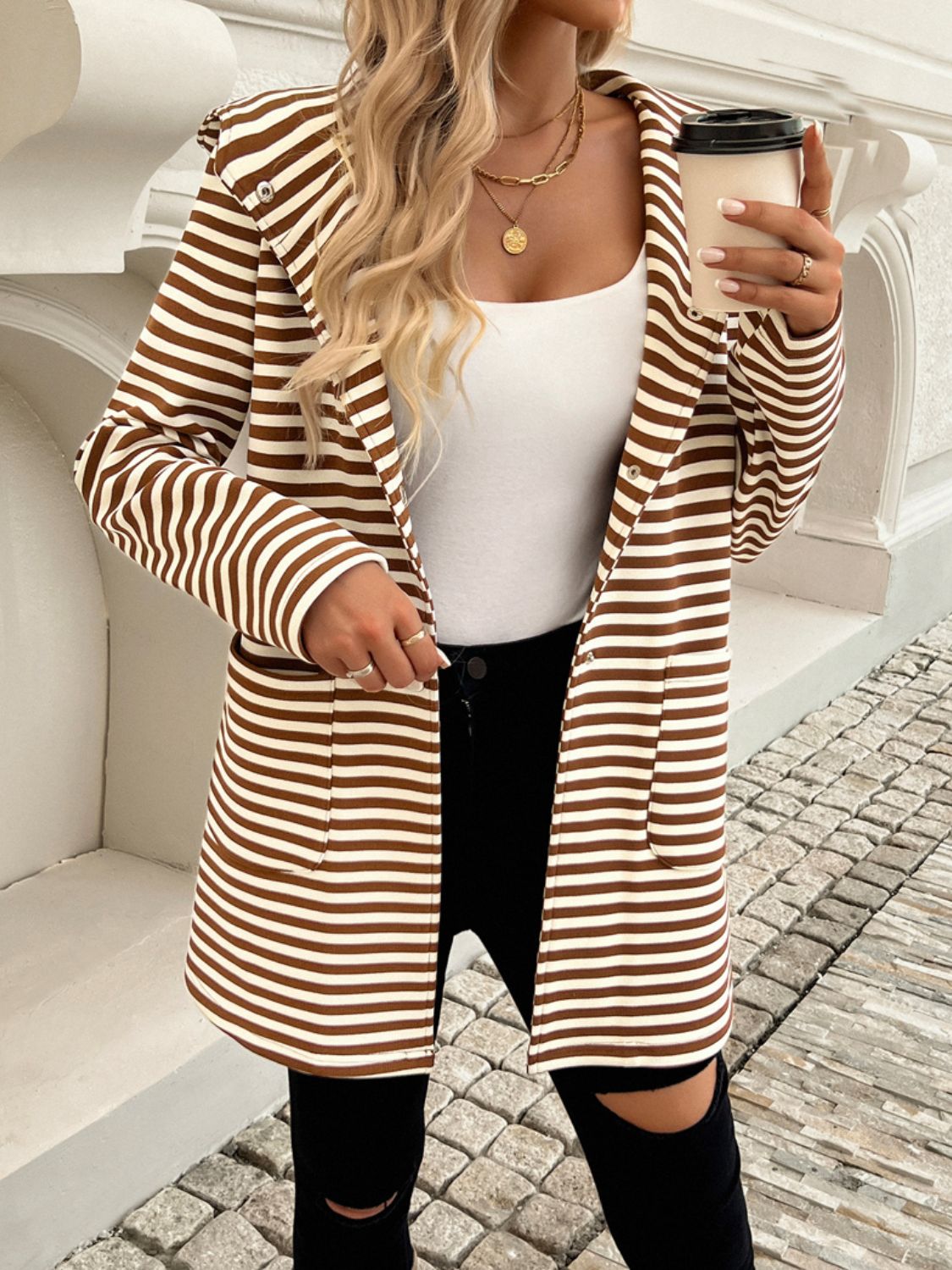 Zephariel Striped Long Sleeve Hooded Outerwear