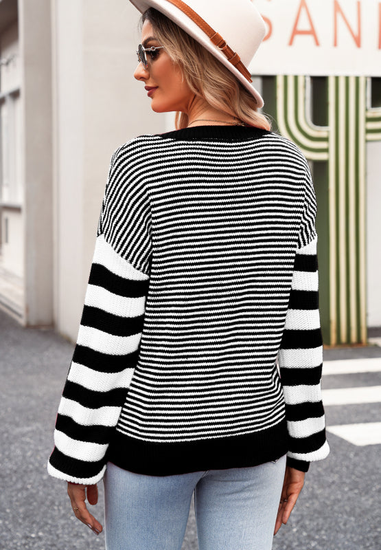 Zephariel Striped Round Neck Dropped Shoulder Sweater