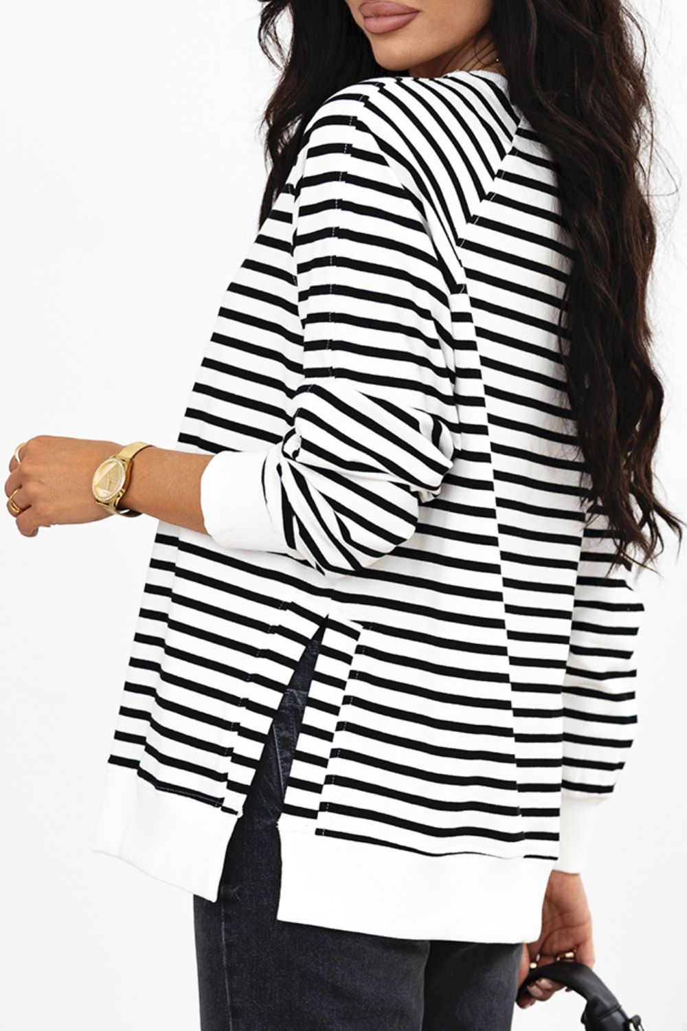 Zephariel Side Slit Stripe Raglan Sleeve Sweatshirt