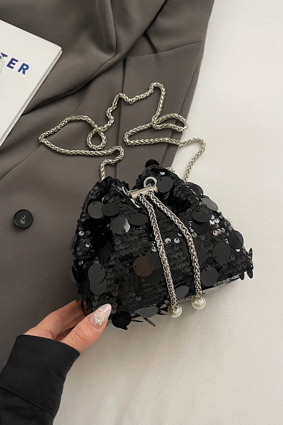 Zephariel Drawstring Sequin Crossbody Bag