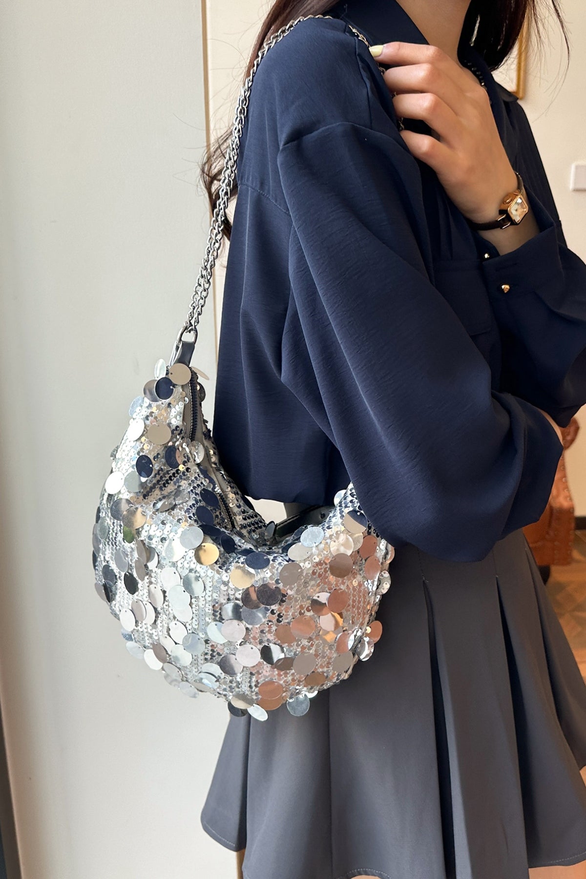 Zephariel Sequin Chain Crossbody Bag