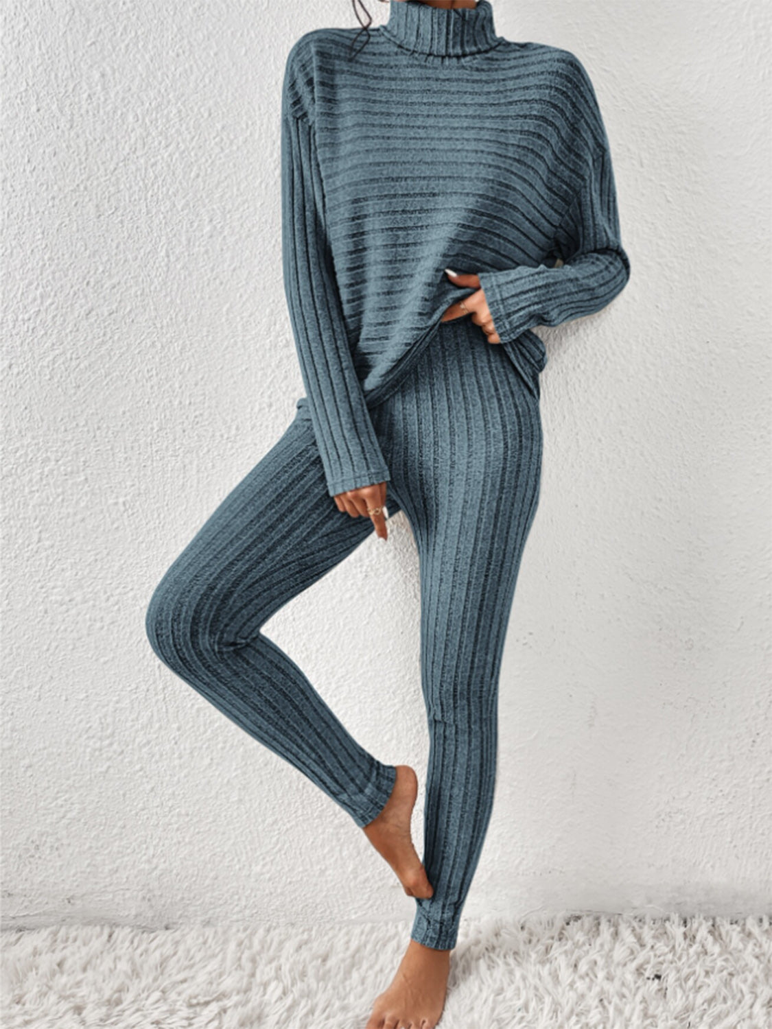 Zephariel Ribbed Turtleneck Top and Pants Set