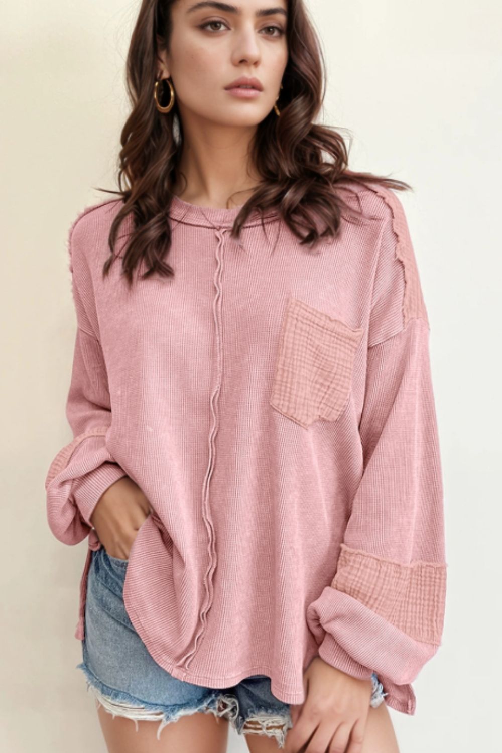 Zephariel Exposed Seam Round Neck Long Sleeve Sweatshirt