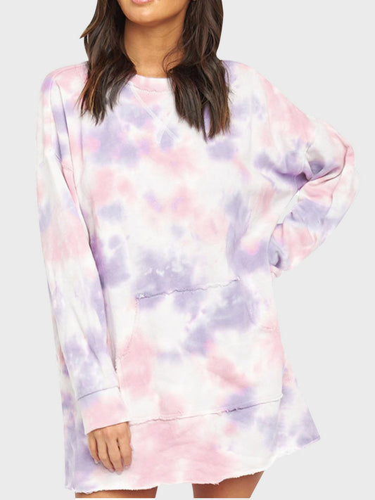 Zephariel Pocketed Tie-Dye Round Neck Long Sleeve Dress