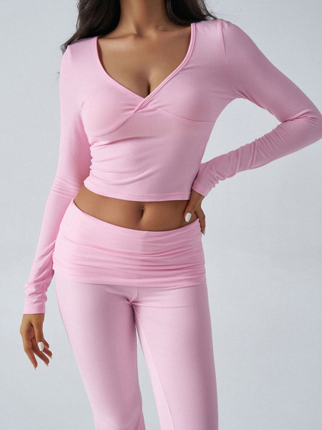 Zephariel Ruched Long Sleeve Top and Pants Set