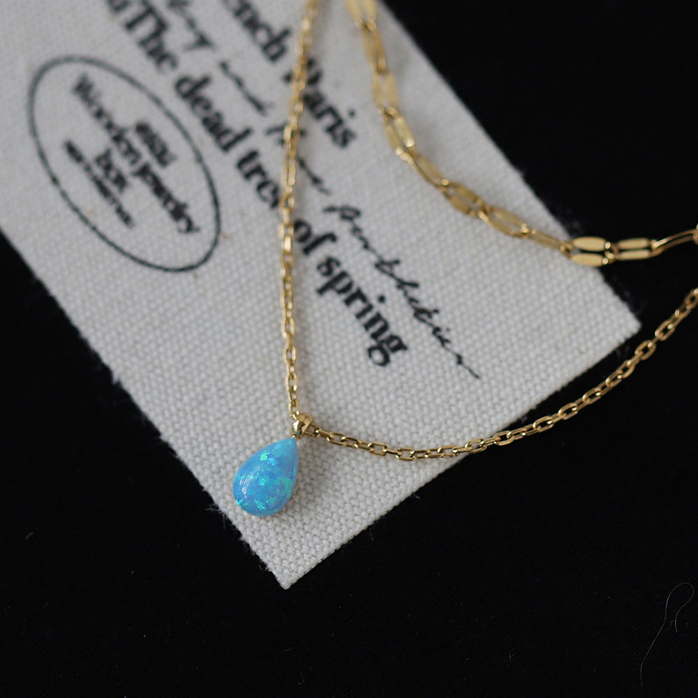 Zephariel Stainless Steel Opal Pendant Necklace