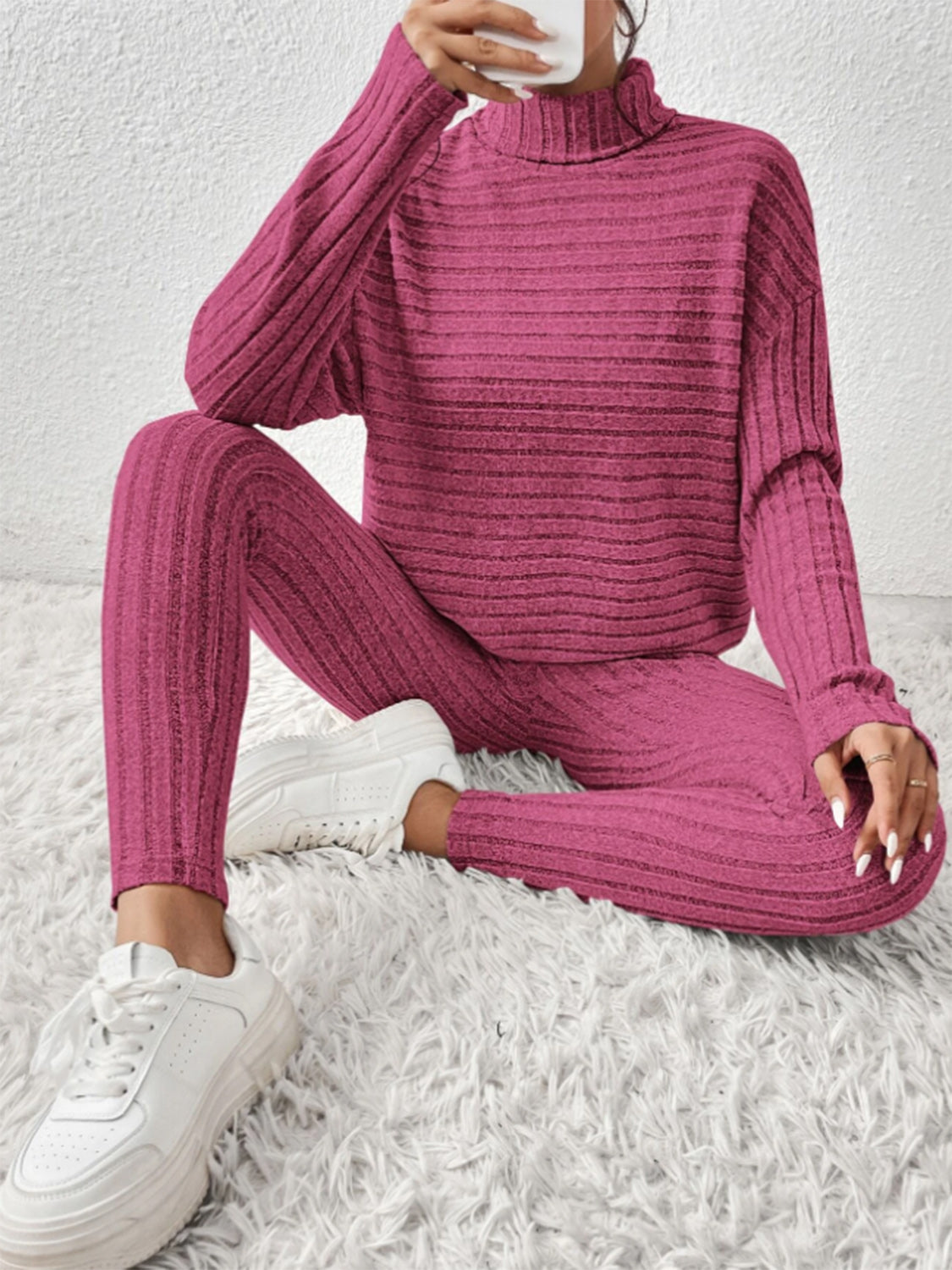 Zephariel Ribbed Turtleneck Top and Pants Set