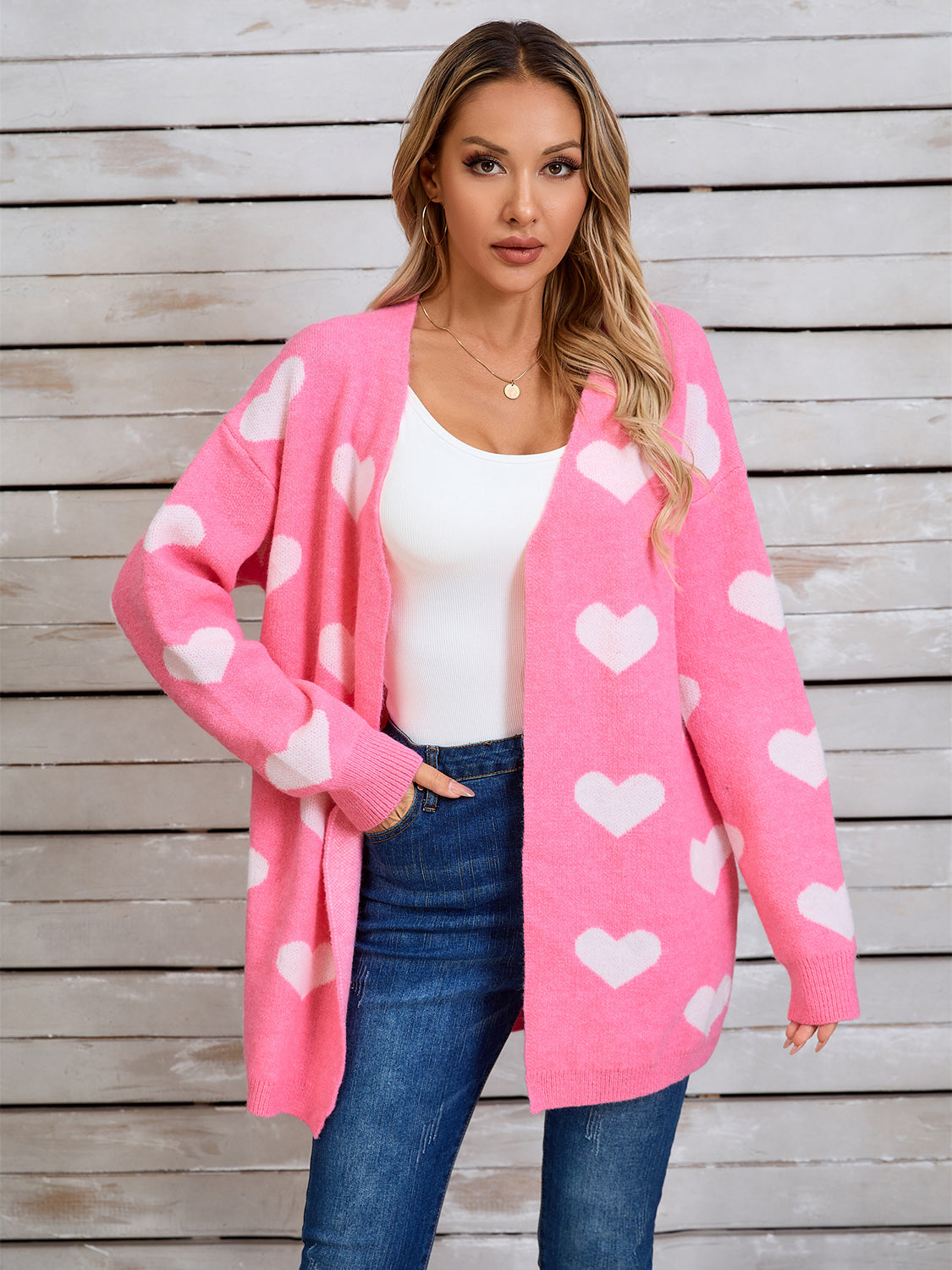 Zephariel Heart Open Front Long Sleeve Cardigan