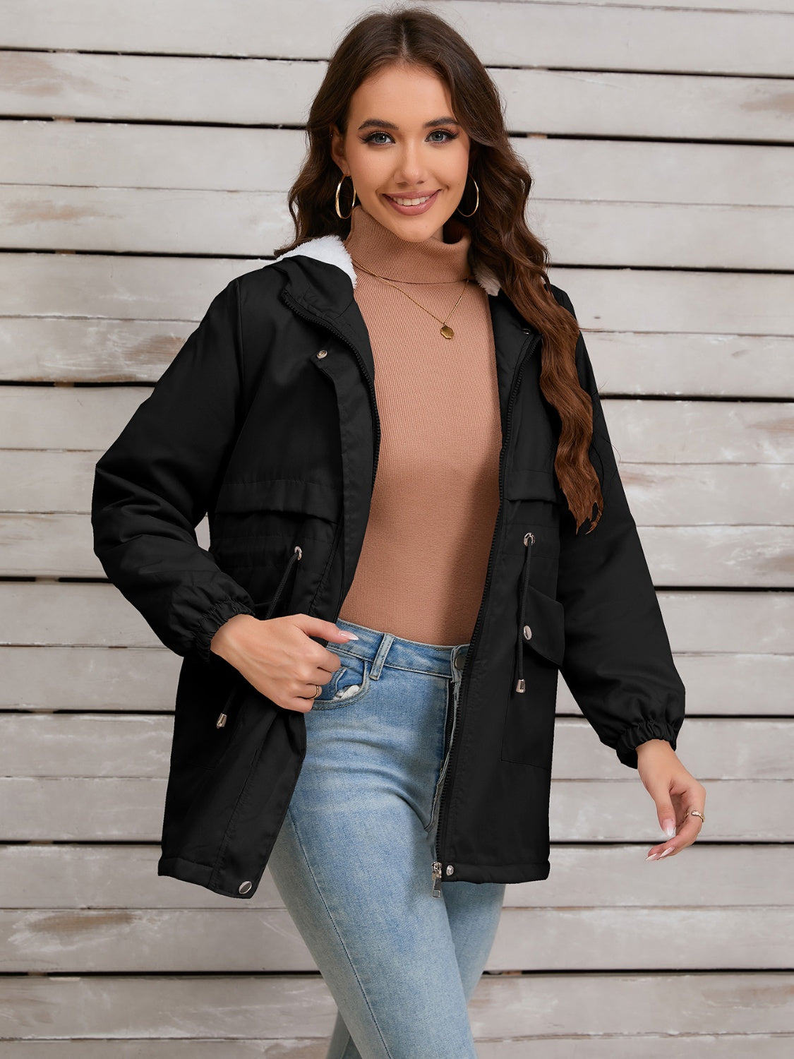 Zephariel Drawstring Long Sleeve Hooded Jacket