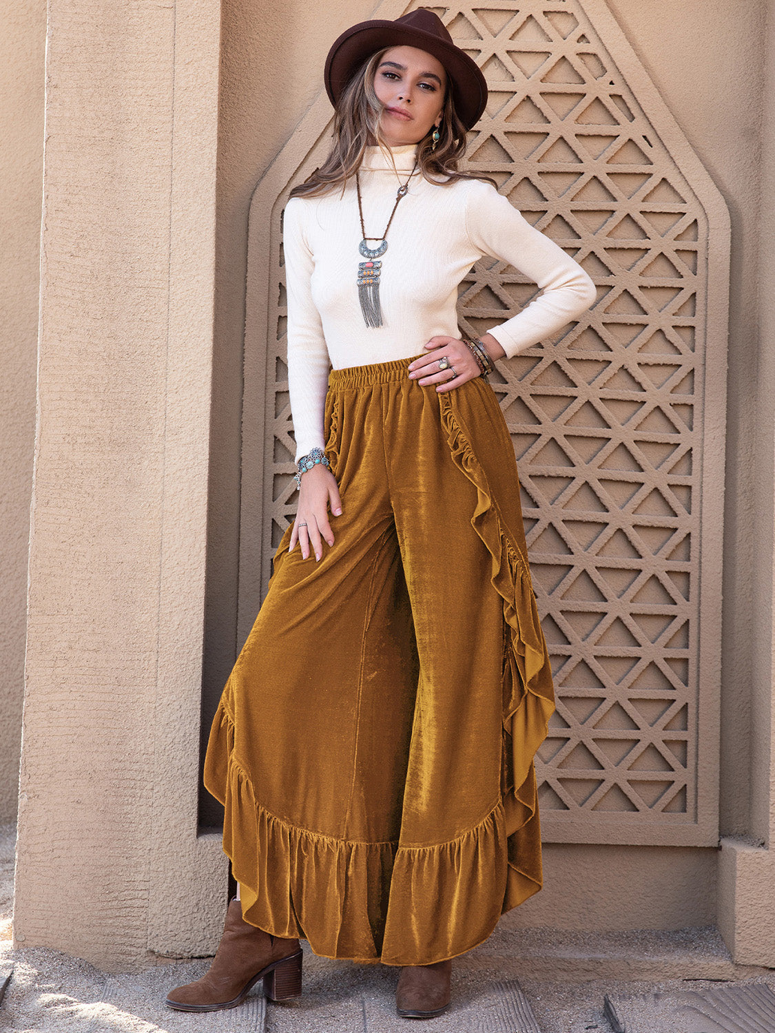 Zephariel Slit Ruffled Wide Leg Pants