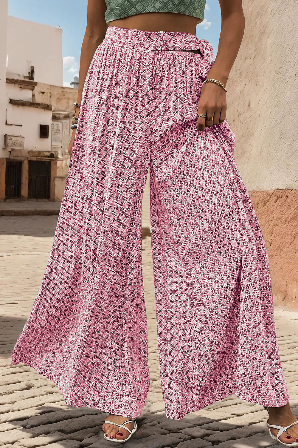 Zephariel Printed Tied Wide Leg Pants