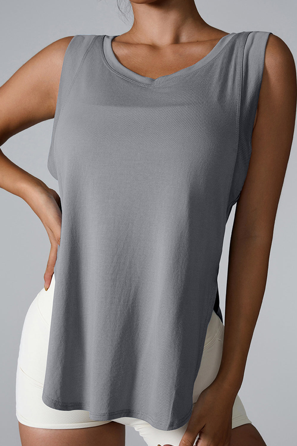 Zephariel Slit Round Neck Active Tank