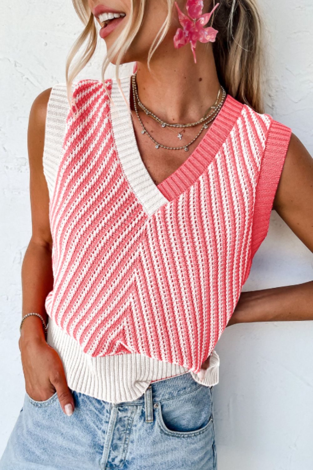 Zephariel Striped Contrast V-Neck Sweater Vest