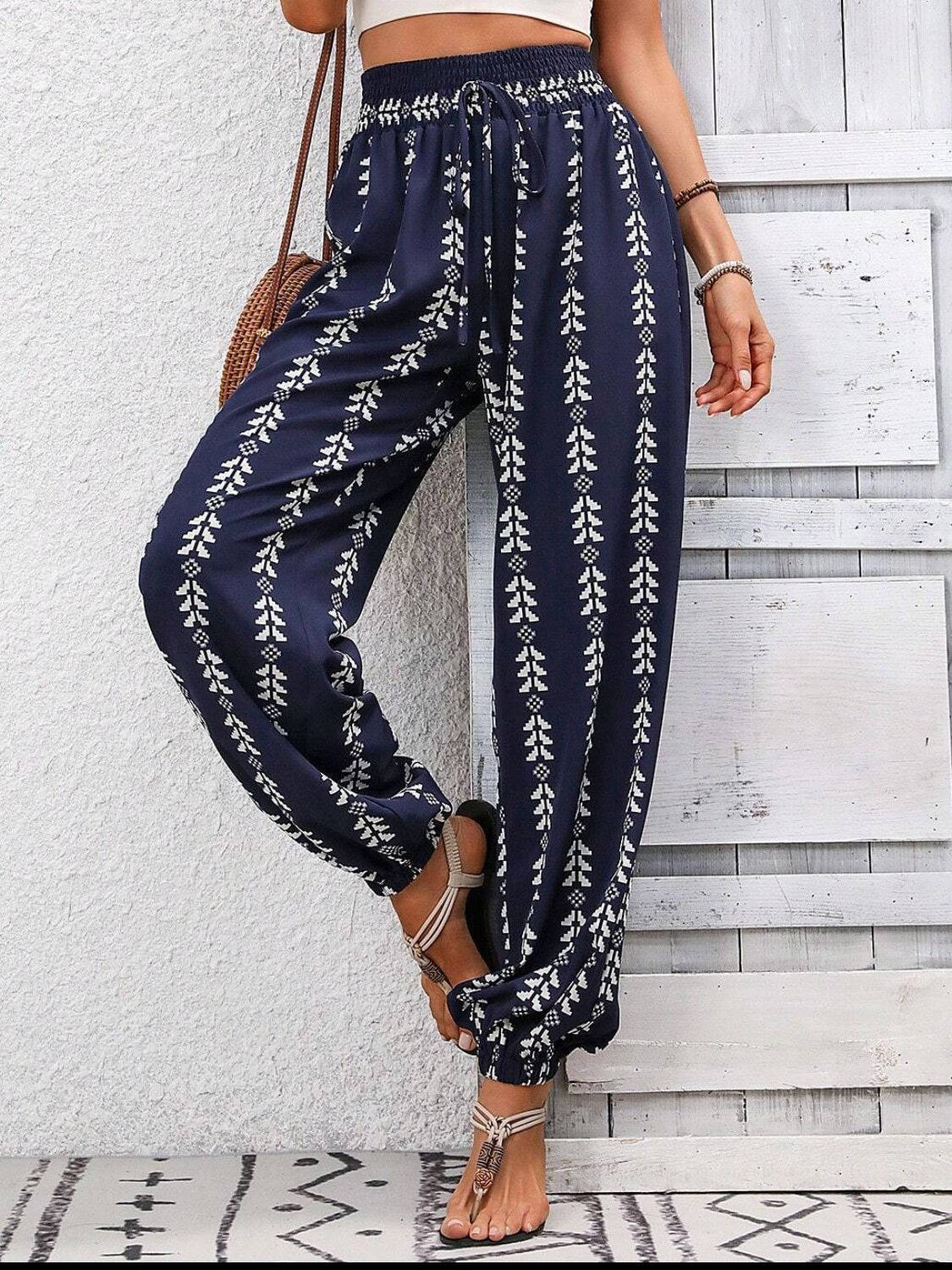 Zephariel Tied Printed High Waist Pants