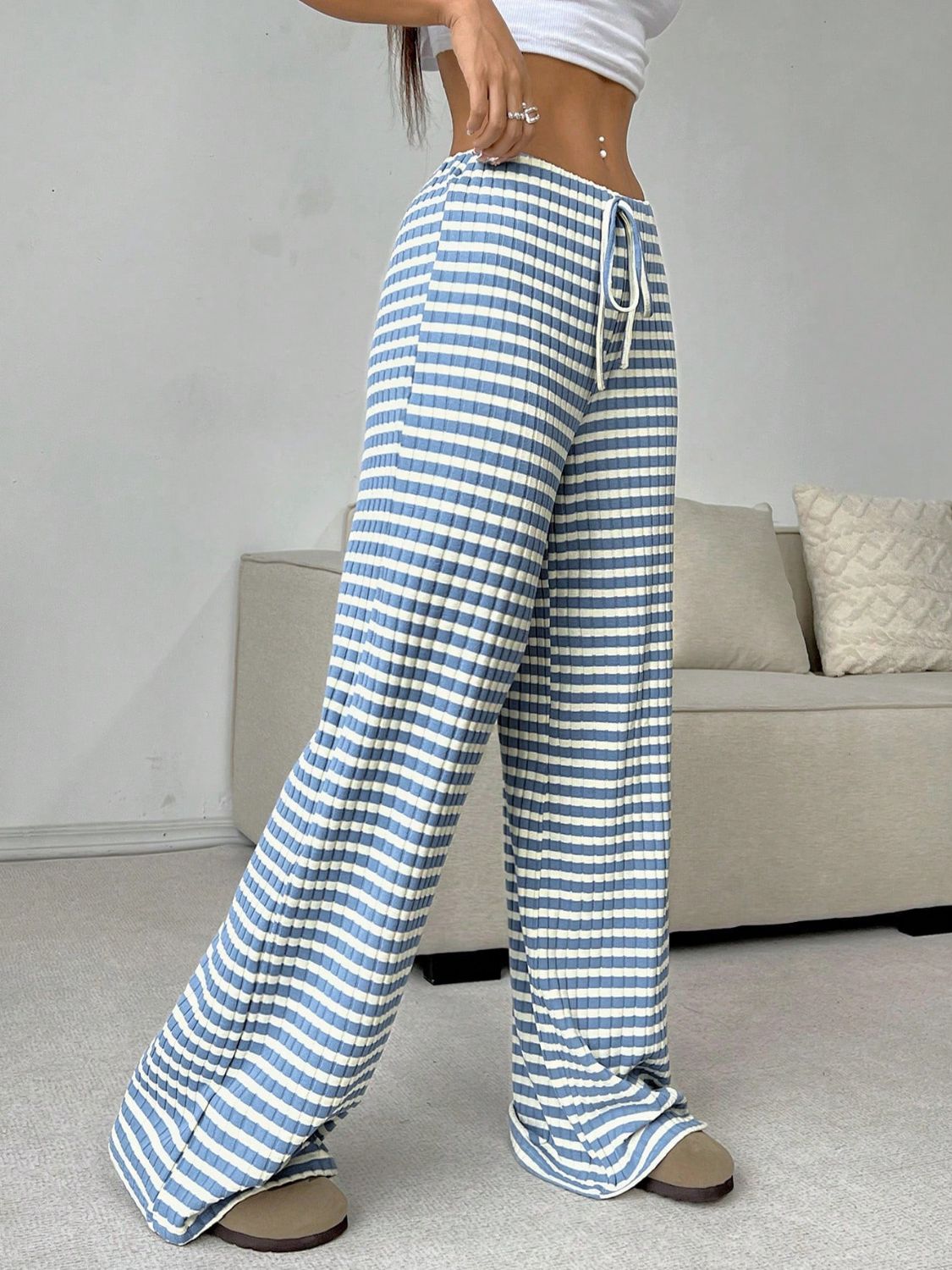 Zephariel Tied Striped Wide Leg Pants