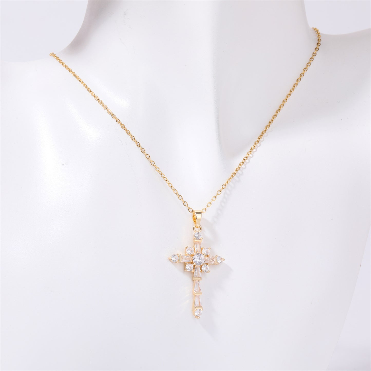 Zephariel Stainless Steel Inlaid Zircon Cross Necklace