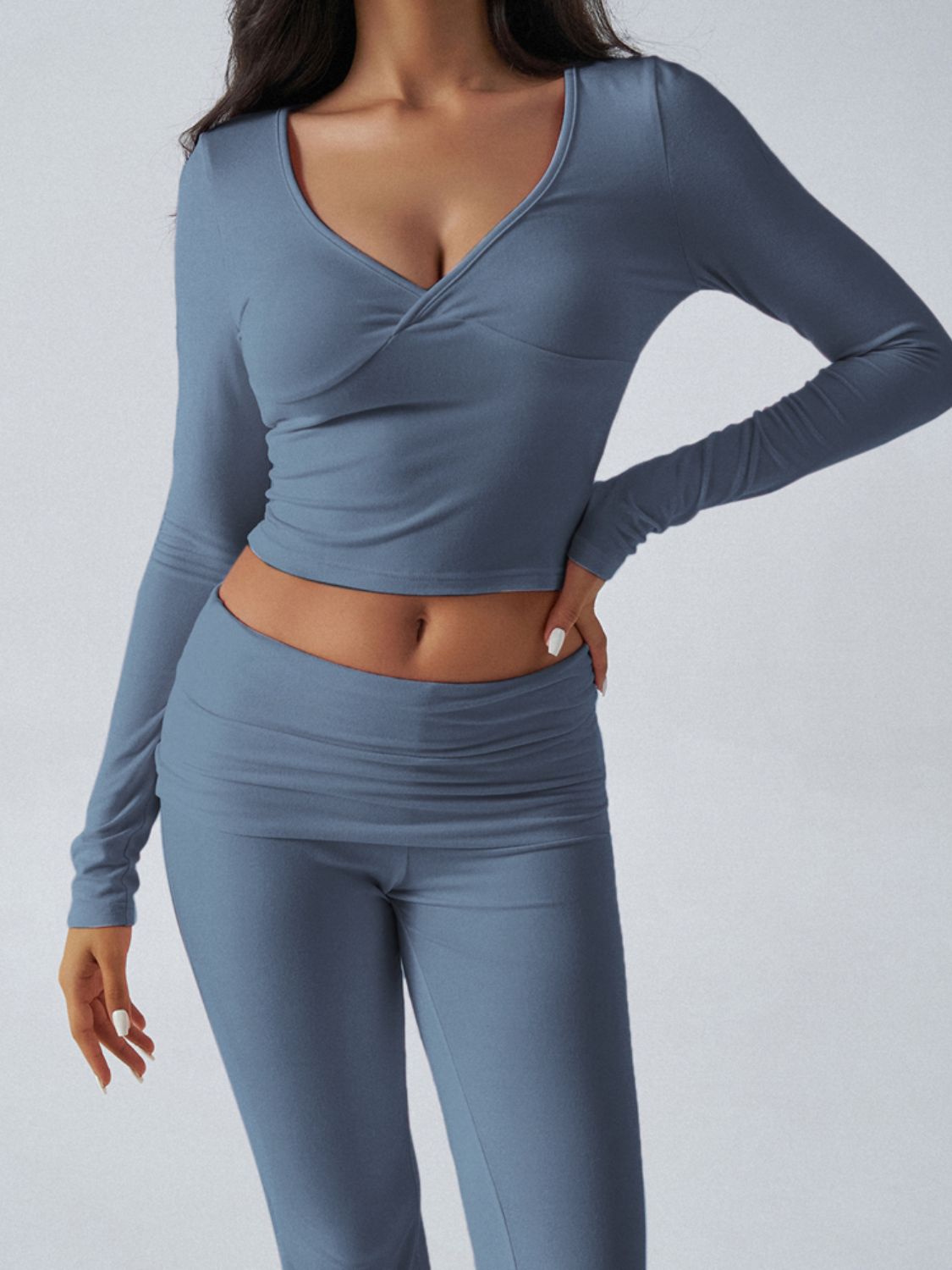 Zephariel Ruched Long Sleeve Top and Pants Set