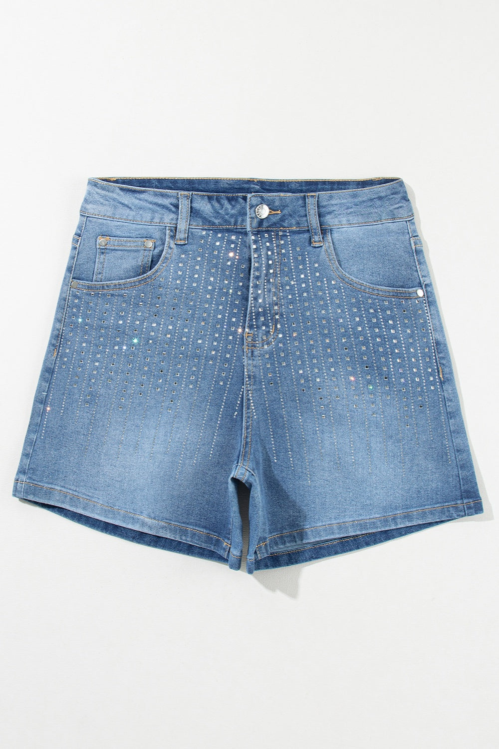 Zephariel Rhinestone High Waist Denim Shorts