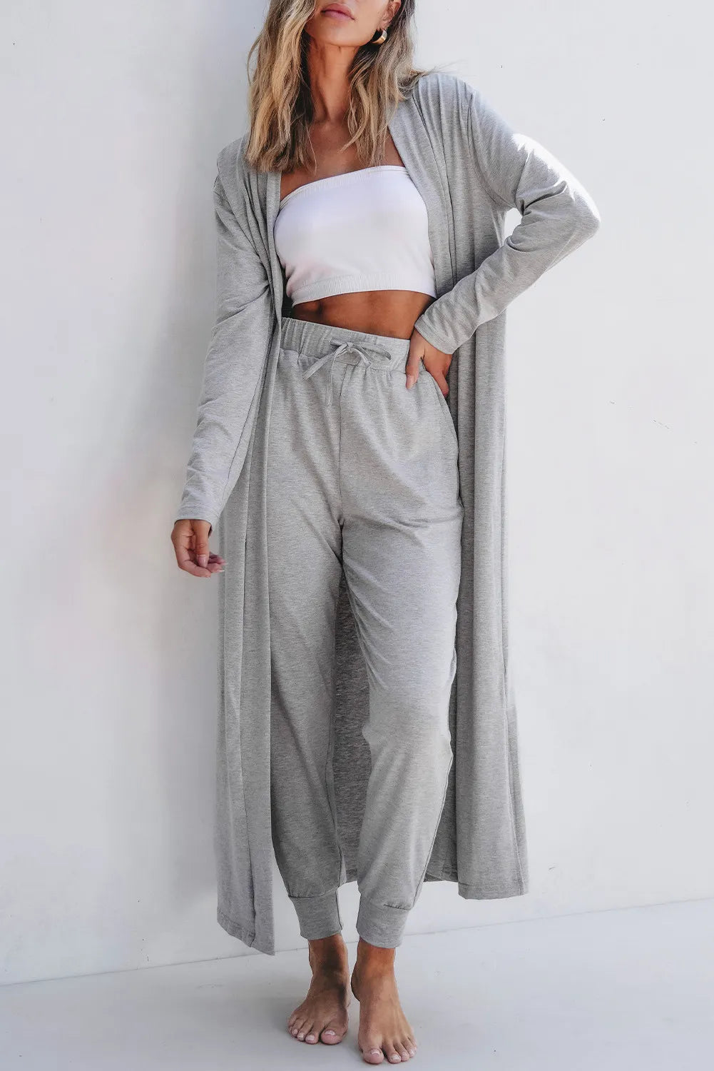 Zephariel Open Front Long Sleeve Cardigan and Pants Lounge Set