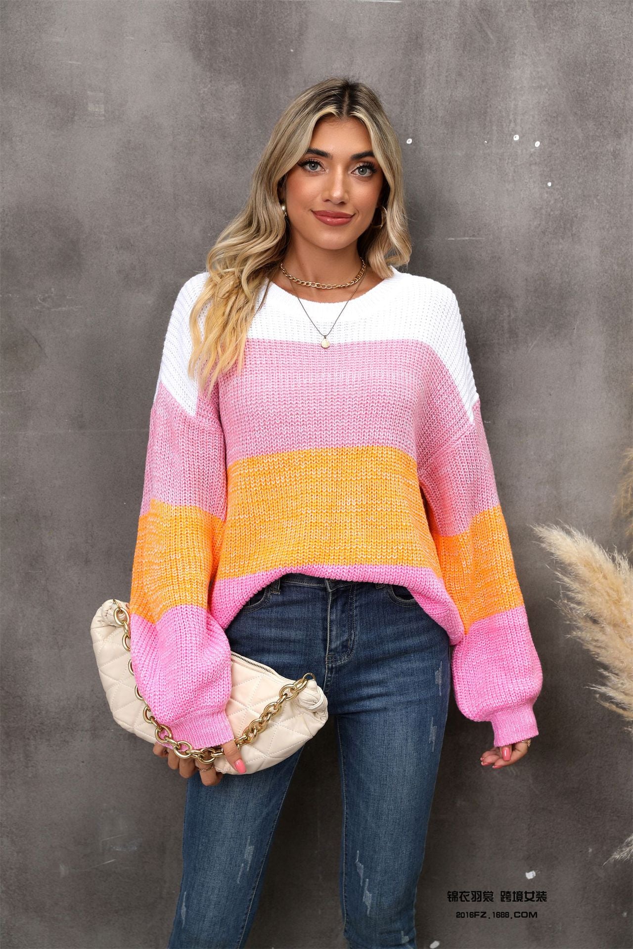 Zephariel Color Block Round Neck Dropped Shoulder Sweater