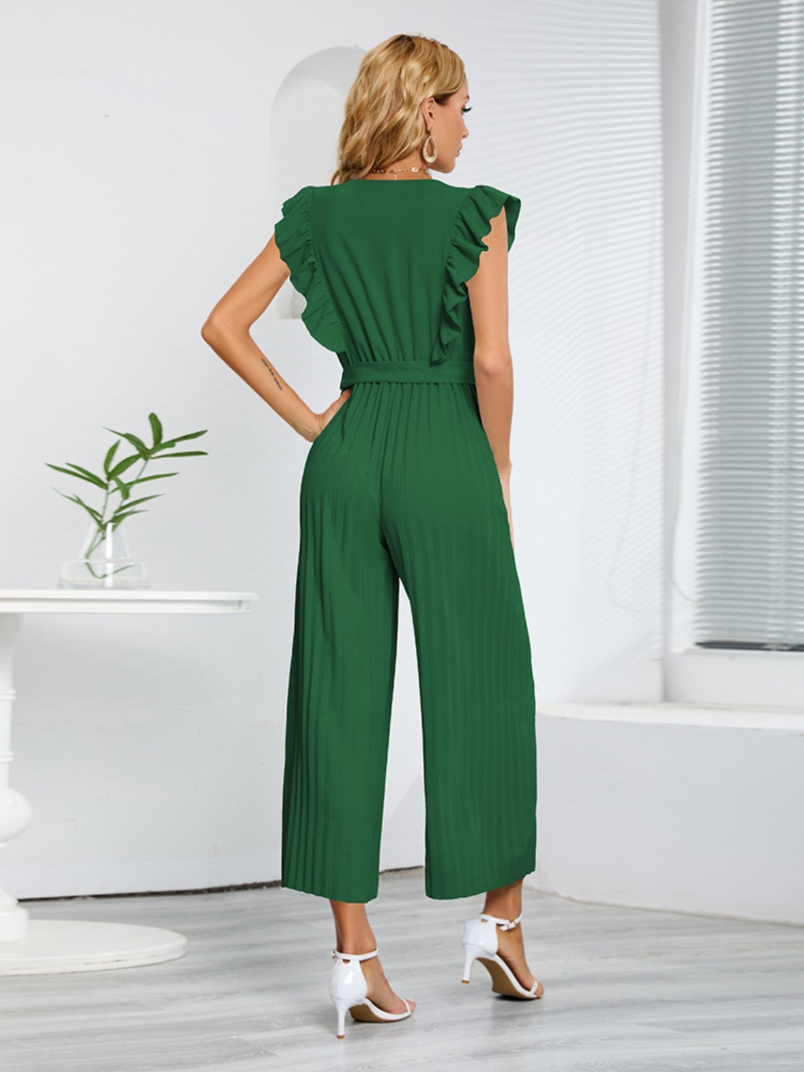 Zephariel Ruffled Surplice Cap Sleeve Jumpsuit