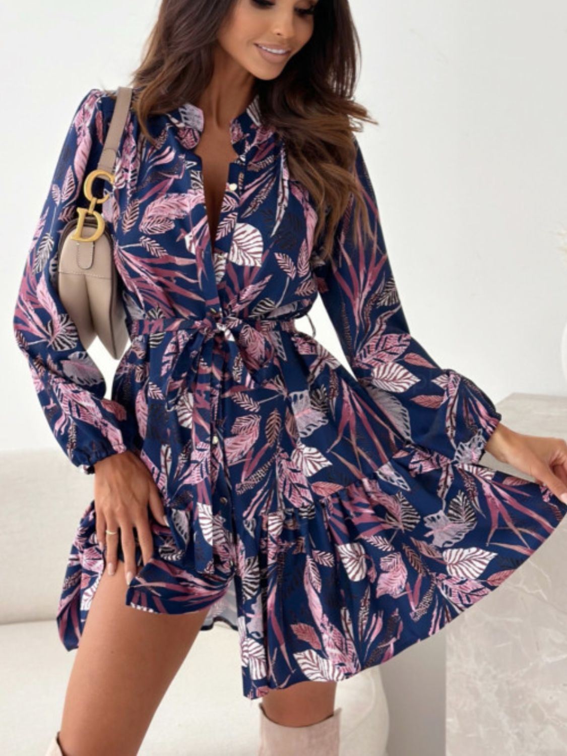 Zephariel Ruffle Hem Floral Long Sleeve Dress