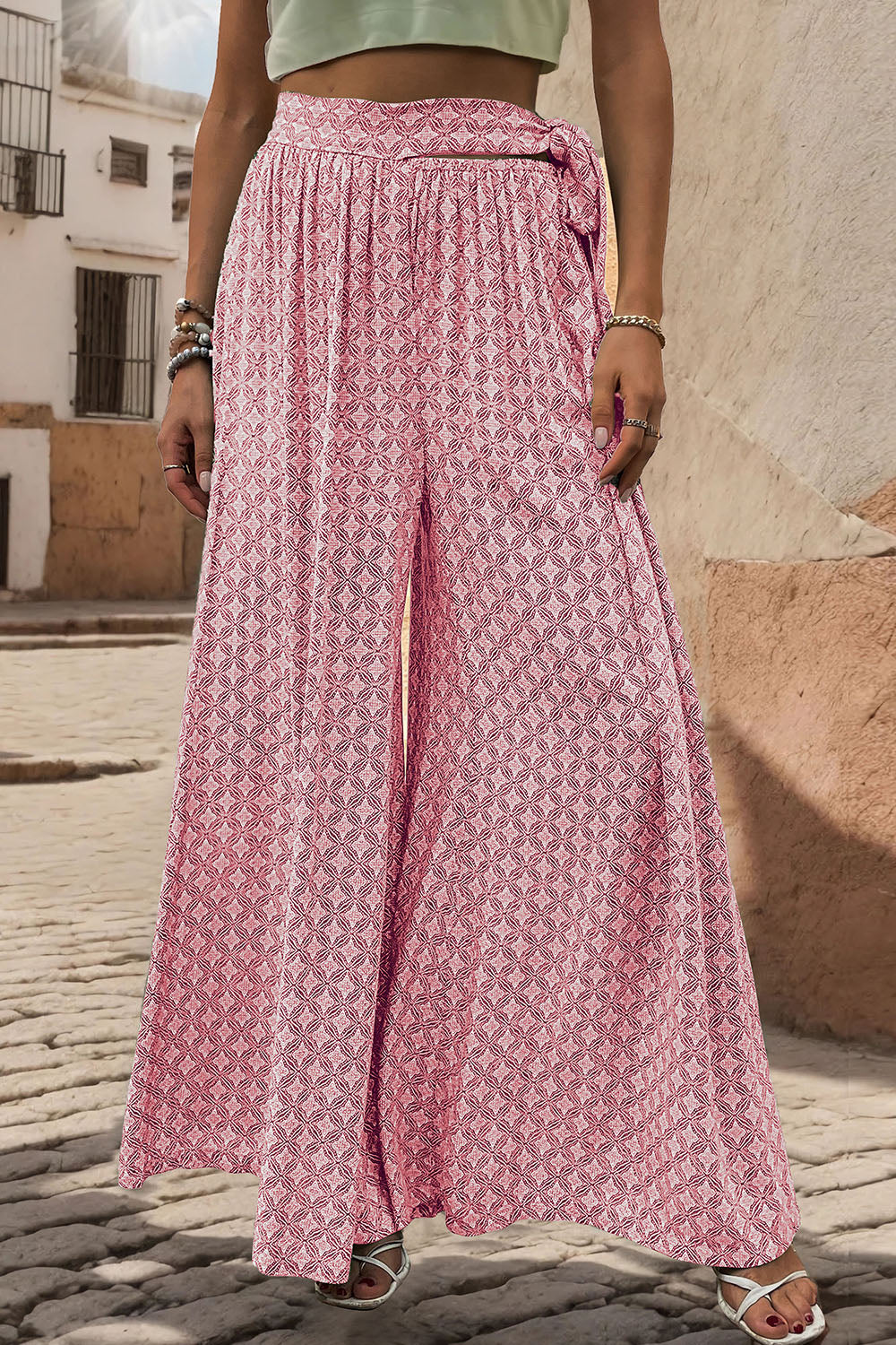 Zephariel Printed Tied Wide Leg Pants