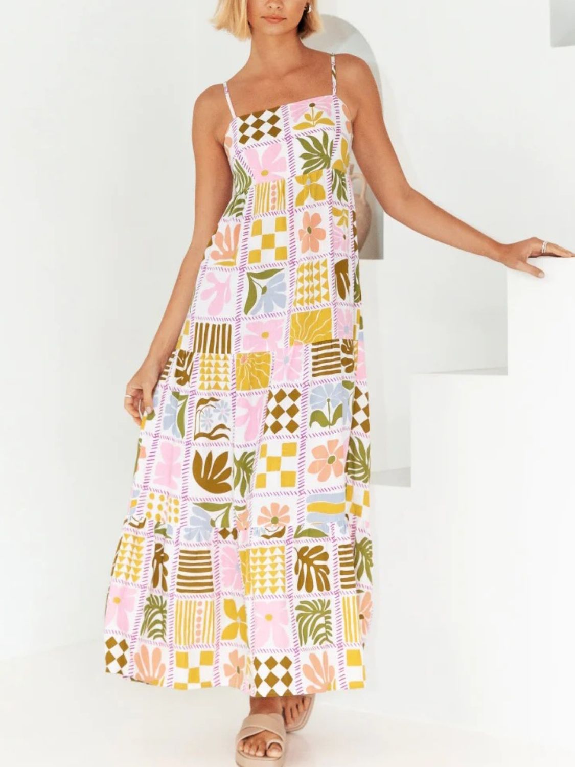 Zephariel Cutout Printed Square Neck Maxi Cami Dress