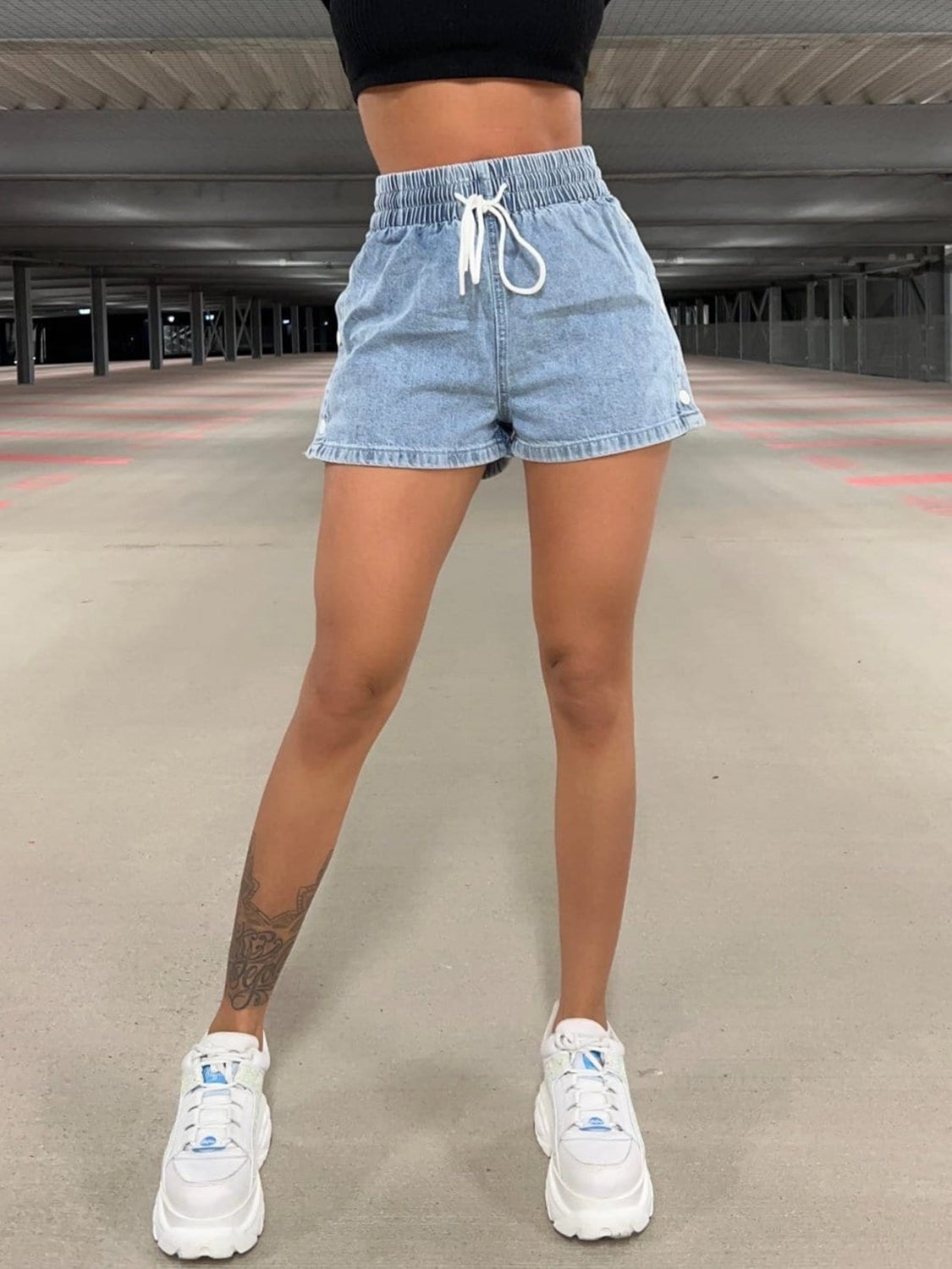 Zephariel Drawstring High Waist Denim Shorts