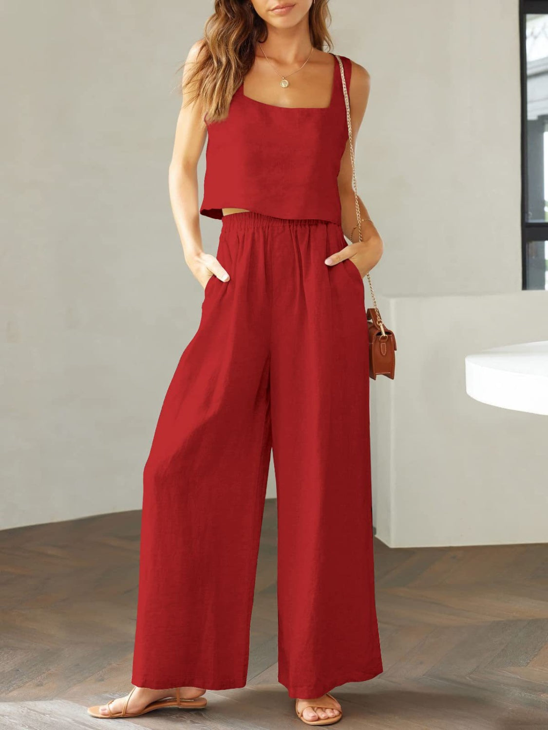 Zephariel Square Neck Top and Wide Leg Pants Set