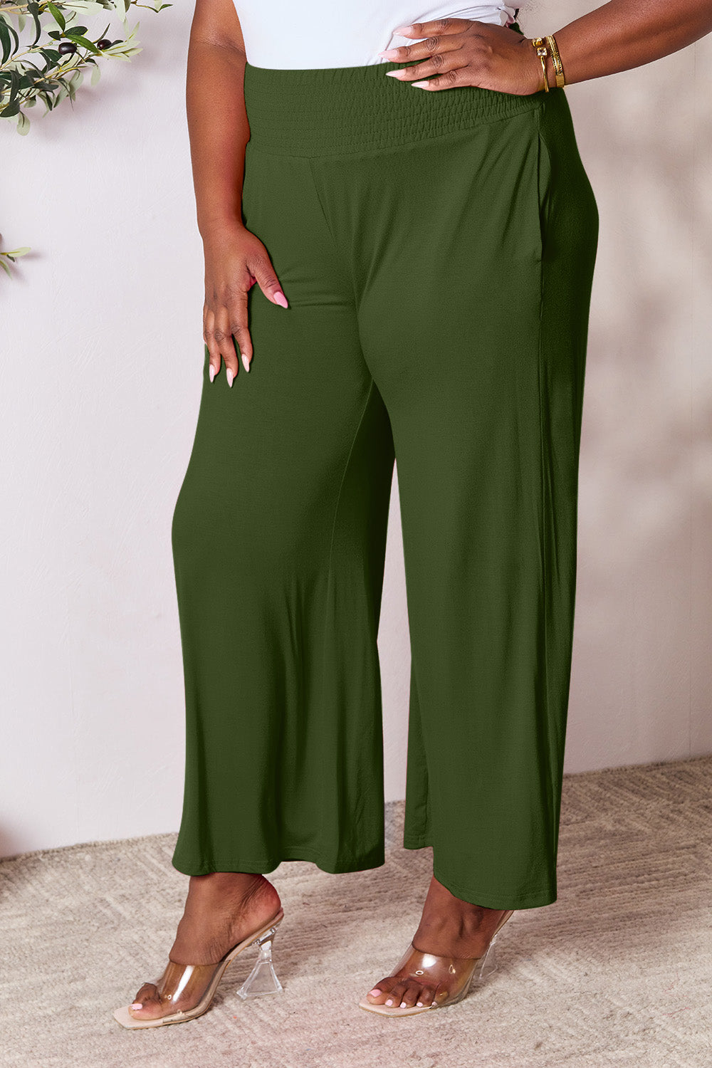 Zephariel  Smocked Wide Waistband Wide Leg Pants