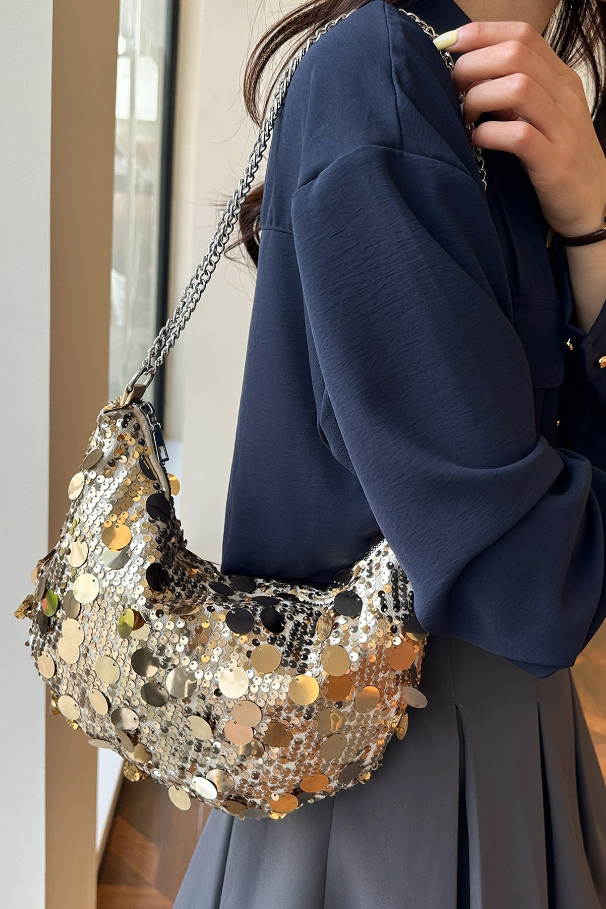 Zephariel Sequin Chain Crossbody Bag