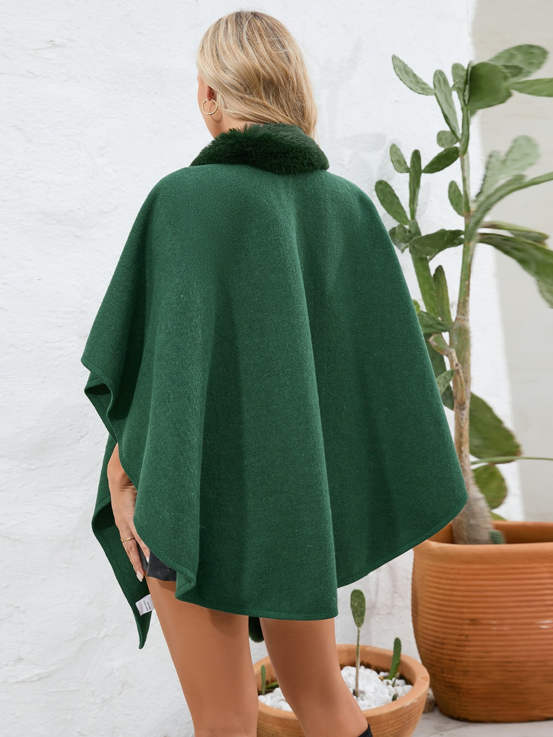 Zephariel Fuzzy Trim Open Front Poncho